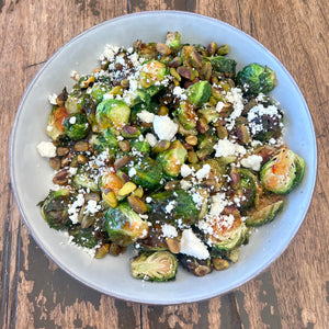 Thanksgiving Bake at Home Brussels Sprouts with Pistachios & Cranberries