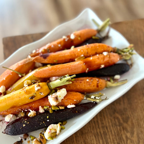 Bake at Home Balsamic Glazed Carrots with Goat Cheese and Pistachios