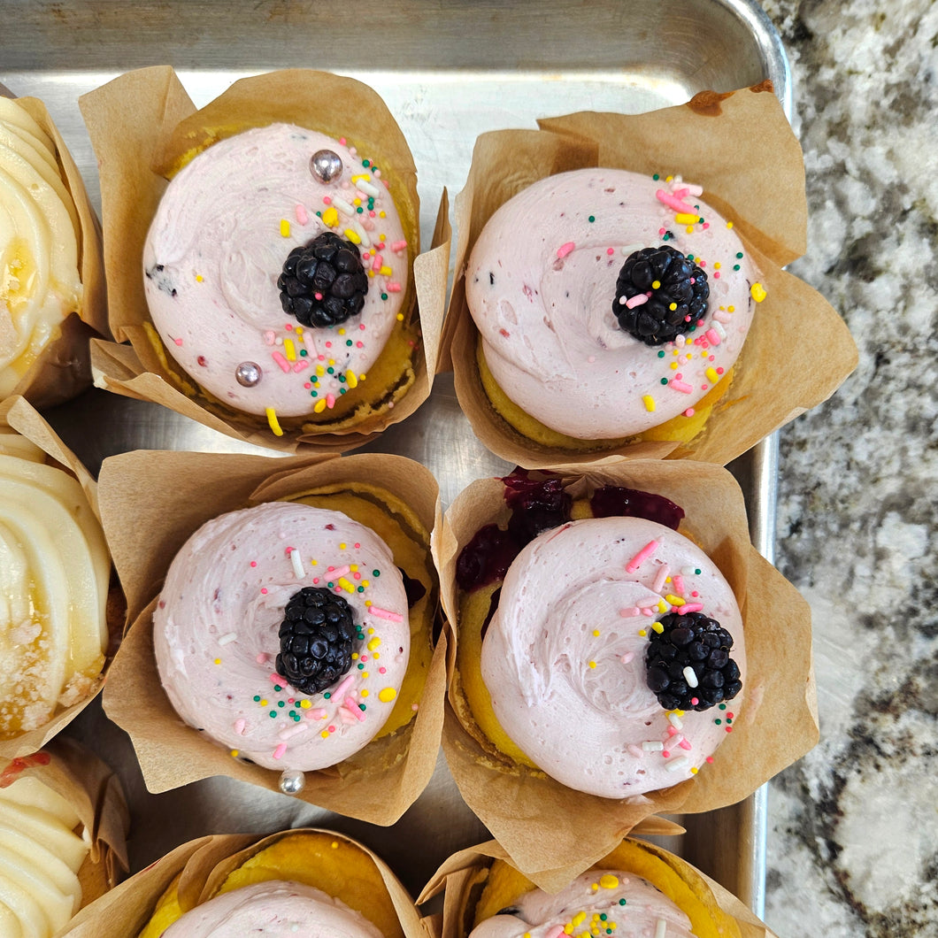 Lemon Berry Cupcakes with Berry Filling and Berry Buttercream