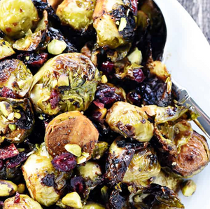 Thanksgiving Bake at Home Brussels Sprouts with Pistachios & Cranberries