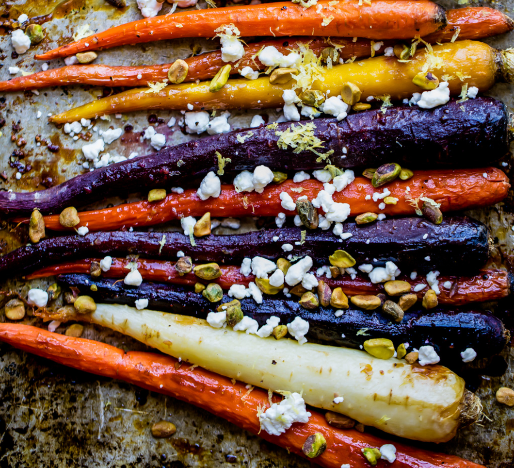 Thanksgiving Bake at Home Balsamic Glazed Carrots with Goat Cheese and Pistachios